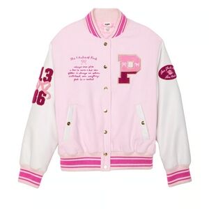 3412 NWT PINK x LoveShack Fancy Reissued Boyfriend Varsity Jacket Sz XS